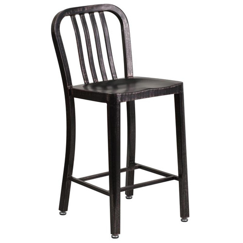 Flash Furniture CH-61200-24-BQ-GG Black And Antique Gold Galvanized Steel Counter Height Bar Stool