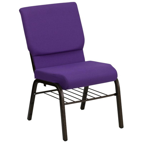 Flash Furniture XU-CH-60096-PU-BAS-GG Purple 19" Width Book Pouch on Back Gold Vein Frame Hercules Series Church Chair