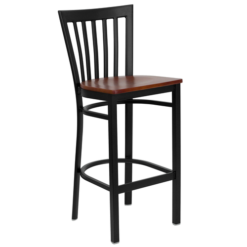 Flash Furniture XU-DG6R8BSCH-BAR-CHYW-GG Cherry Finish Seat With Schoolhouse Back Steel Black Powder Coated Frame Hercules Series Restaurant Bar Stool