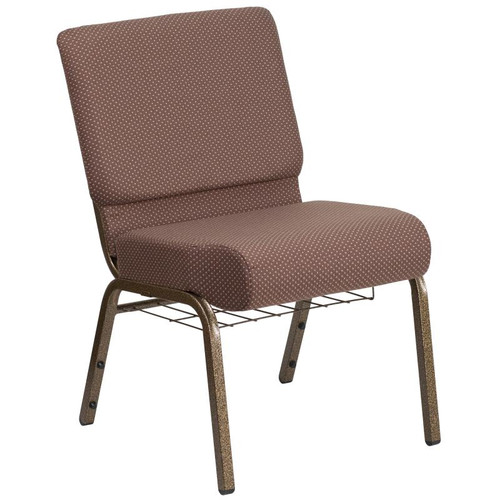 Flash Furniture FD-CH0221-4-GV-BNDOT-BAS-GG Brown 21.25" Width Steel Book Rack with Communion Cup Holder Gold Vein Frame Hercules Series Extra Wide Stacking Church Chair