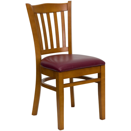 Flash Furniture XU-DGW0008VRT-CHY-BURV-GG Vertical Wood Slat Back Burgundy Vinyl Upholstered Seat Hercules Series Restaurant Chair