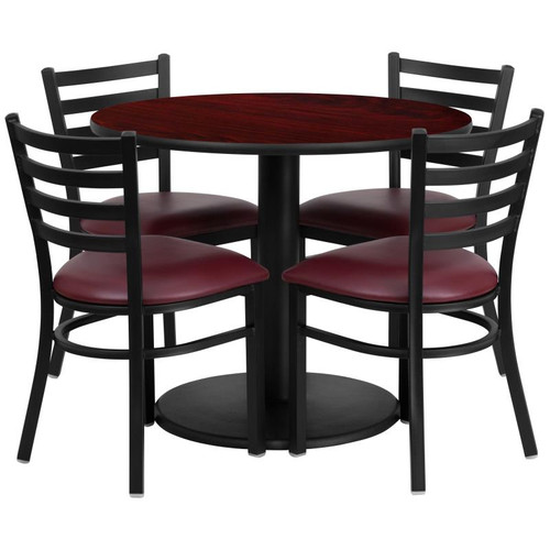 Flash Furniture RSRB1006-GG 36" Dia. x 30" H Mahogany Laminate Finish Round Table Set with 4 Metal Ladder Back Metal Ladder Back Chairs