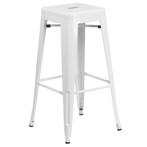 Flash Furniture CH-31320-30-WH-GG White Galvanized Steel Drain Hole In Seat Backless Bar Stool