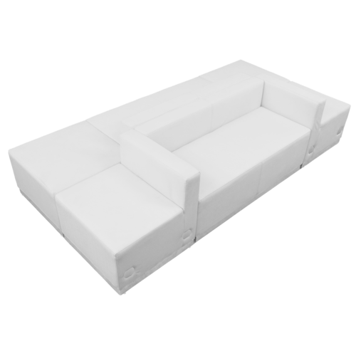 Flash Furniture ZB-803-500-SET-WH-GG White LeatherSoft with Brushed Stainless Steel Base Modular Hercules Alon Series Reception Configuration
