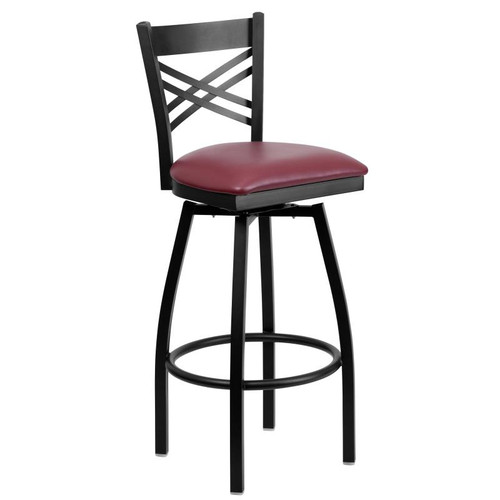 Flash Furniture XU-6F8B-XSWVL-BURV-GG Burgundy Vinyl Powder Coated Frame Metal X-Back Hercules Series Bar Stool
