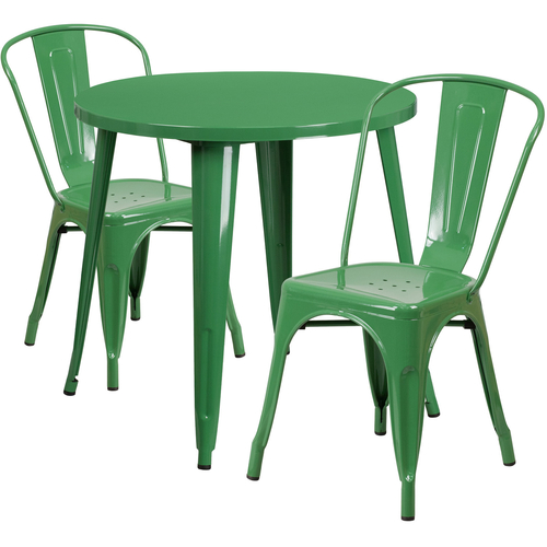 Flash Furniture CH-51090TH-2-18CAFE-GN-GG 30" Dia. x 29 1/2" H Green Metal Round Table and 2 Chair Set