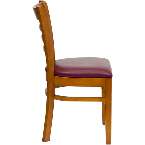 Flash Furniture XU-DGW0005LAD-CHY-BURV-GG Wood Ladder Back Burgundy Vinyl Upholstered Seat Hercules Series Restaurant Chair