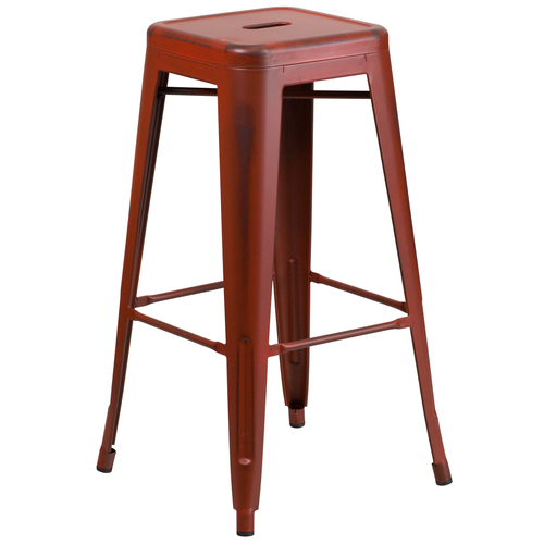 Flash Furniture ET-BT3503-30-RD-GG Red Galvanized Steel Counter Height with Drain Hole Seat Bar Stool