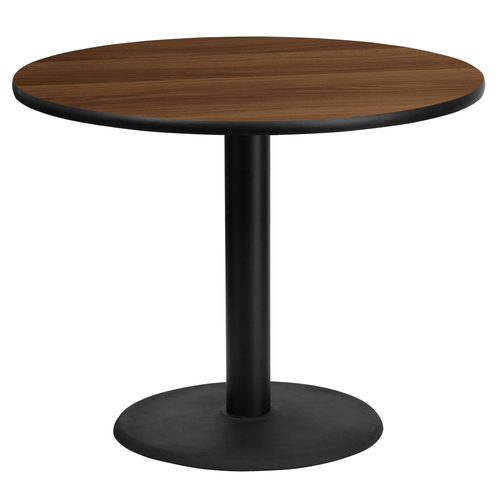 Flash Furniture XU-RD-36-WALTB-TR24-GG 36" Dia. Round Walnut Laminated Dining Height Table with Pedestal Base