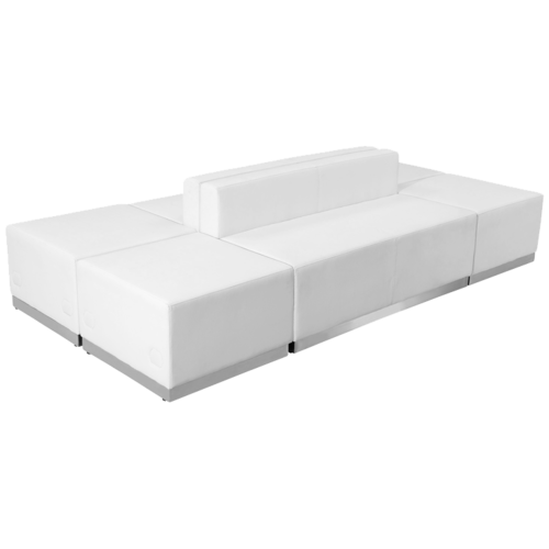 Flash Furniture ZB-803-690-SET-WH-GG White LeatherSoft with Brushed Stainless Steel Base Modular Hercules Alon Series Reception Configuration
