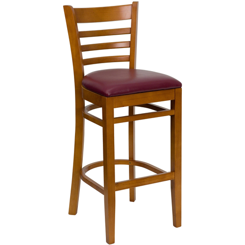 Flash Furniture XU-DGW0005BARLAD-CHY-BURV-GG Burgundy Vinyl Seat With Ladder Back Cherry Finish Beechwood Frame Hercules Series Restaurant Bar Stool