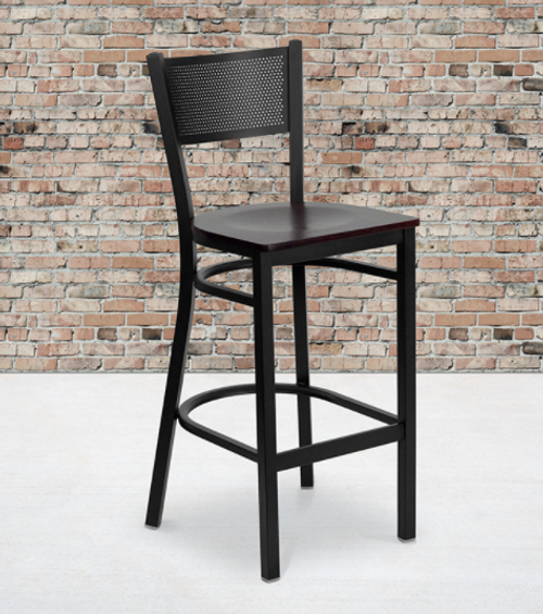 Flash Furniture XU-DG-60116-GRD-BAR-MAHW-GG Mahogany Finish Seat Steel Black Powder Coated Frame Hercules Series Restaurant Barstool