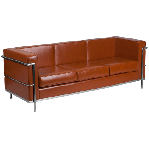 Flash Furniture ZB-REGAL-810-3-SOFA-COG-GG Cognac LeatherSoft With Integrated Stainless Steel Legs Hercules Regal Series Sofa