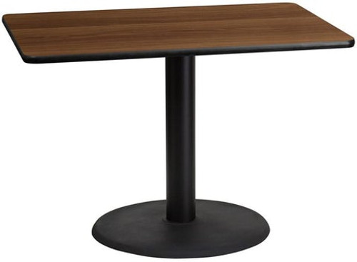 Flash Furniture XU-WALTB-3042-TR24-GG 42" W Rectangular Walnut Laminated Dining Height Table with Round Pedestal Base