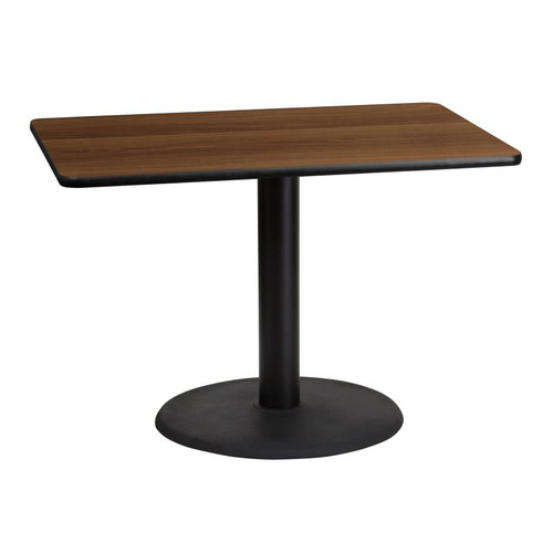 Flash Furniture XU-WALTB-3042-TR24-GG 42" W Rectangular Walnut Laminated Dining Height Table with Round Pedestal Base