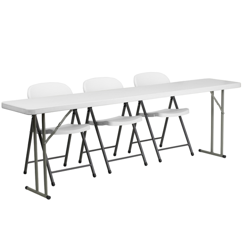 Flash Furniture RB-1896-2-GG White Steel Rectangular Folding Training Table Set with 2 Chairs