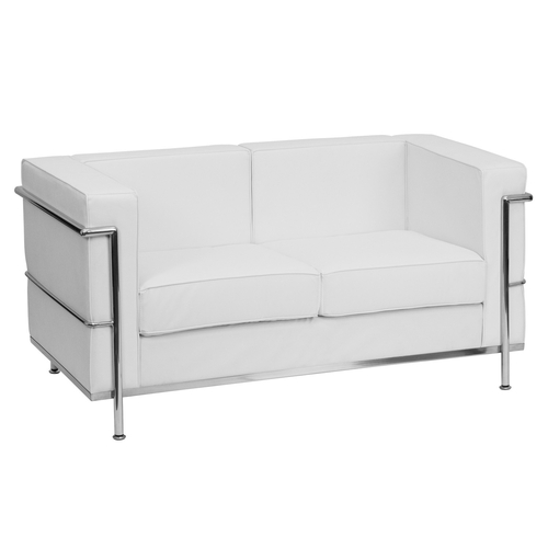 Flash Furniture ZB-REGAL-810-2-LS-WH-GG White LeatherSoft With Integrated Stainless Steel Legs Hercules Regal Series Loveseat