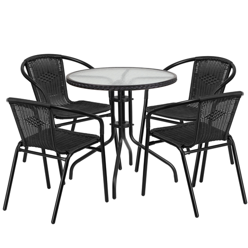 Flash Furniture TLH-087RD-037BK4-GG Black Steel Round Table Set with 4 Chairs
