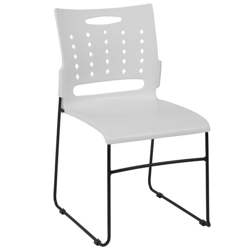 Flash Furniture RUT-2-WH-GG White Metal Frame Perforated Back Hercules Series Stacking Chair
