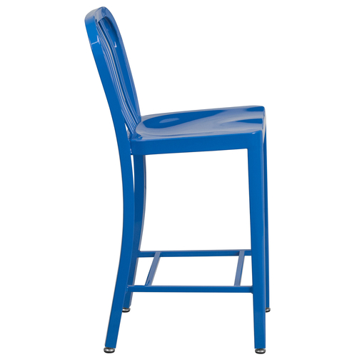 Flash Furniture CH-61200-24-BL-GG Blue Galvanized Steel With Drain Hole In Seat Bar Stool