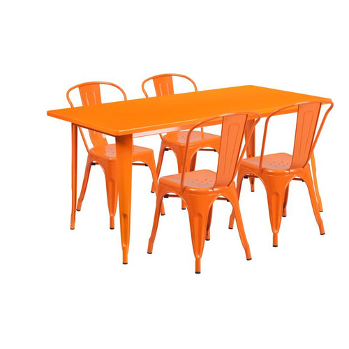 Flash Furniture ET-CT005-4-30-OR-GG Orange Steel Rectangular Table Set with 4 Chairs