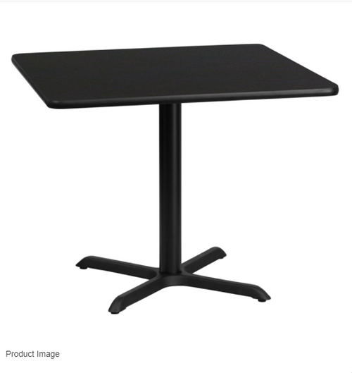 Flash Furniture XU-BLKTB-3636-T3030-GG 36"W x 36"D x 31-1/8"H Melamine Core Cast Iron Columns With Black Powder Coated Finish Square Dining Height Table