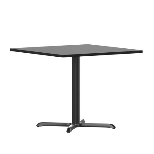 Flash Furniture XU-BLKTB-3636-T3030-GG 36"W x 36"D x 31-1/8"H Melamine Core Cast Iron Columns With Black Powder Coated Finish Square Dining Height Table