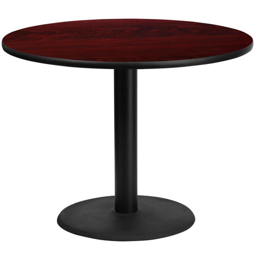 Flash Furniture XU-RD-42-MAHTB-TR24-GG 42" Dia. Round Mahogany Laminated Dining Height Table with Pedestal Base