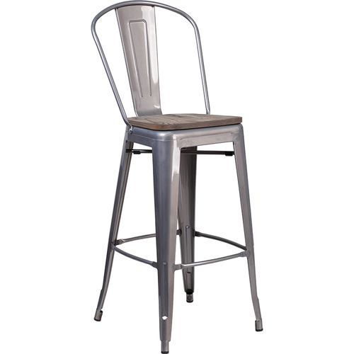 Flash Furniture XU-DG-TP001B-30-WD-GG 30-1/2"H Silver With Clear Coat Finish Galvanized Steel With Vertical Slat Back Bar Stool