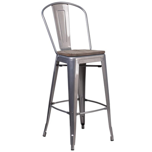 Flash Furniture XU-DG-TP001B-30-WD-GG 30-1/2"H Silver With Clear Coat Finish Galvanized Steel With Vertical Slat Back Bar Stool