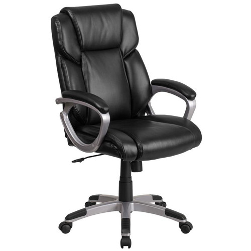 Flash Furniture GO-2236M-BK-GG Black Bonded Leather Padded Arms Mid Back Design Executive Swivel Office Chair