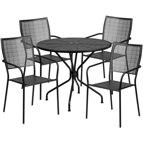 Flash Furniture CO-35RD-02CHR4-BK-GG 28" H Black Steel Round Patio Table Set with 4 Chairs