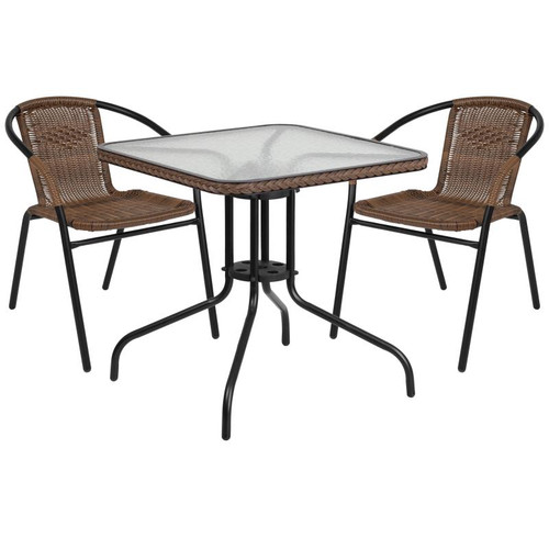 Flash Furniture TLH-073SQ-037BN2-GG Dark Brown Steel Square Table Set with 2 Chairs