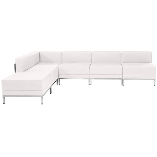 Flash Furniture ZB-IMAG-SECT-SET10-WH-GG White LeatherSoft With Stainless Steel Legs Modular Hercules Imagination Series Sectional