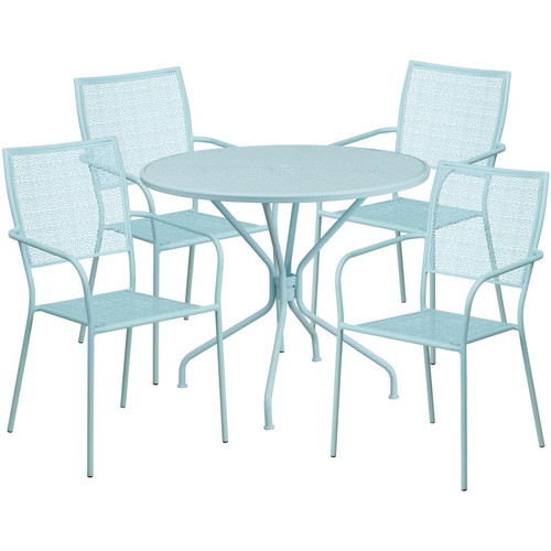 Flash Furniture CO-35RD-02CHR4-SKY-GG 28" H Sky Blue Steel Round Patio Table Set with 4 Chairs