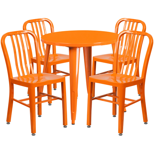 Flash Furniture CH-51090TH-4-18VRT-OR-GG 30" Dia. x 29 1/2" H Orange Metal Round Table and 4 Chair Set