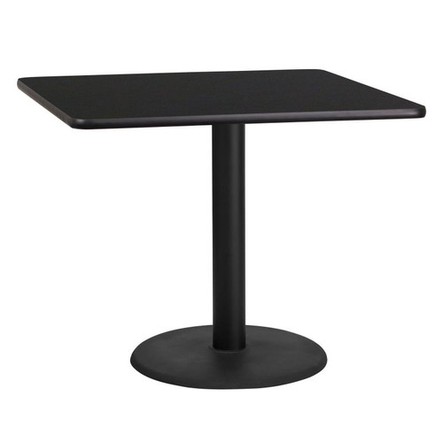 Flash Furniture XU-BLKTB-3636-TR24-GG 36"W x 36"D x 31-1/8"H Melamine Core Cast Iron Columns With Black Powder Coated Finish Square Dining Height Table