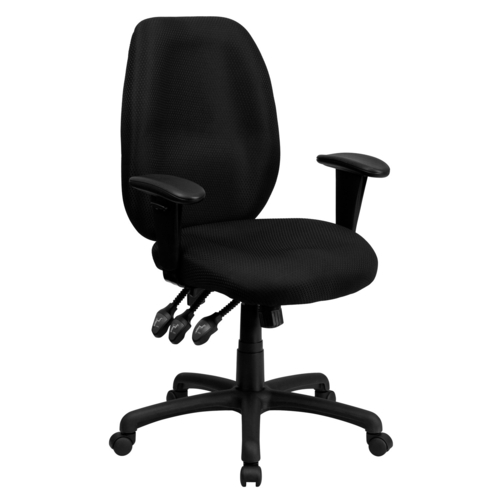 Flash Furniture BT-6191H-BK-GG Black Padded Arms Heavy Duty Black Nylon Base High Back Design Ergonomic Executive Swivel Office/Task Chair