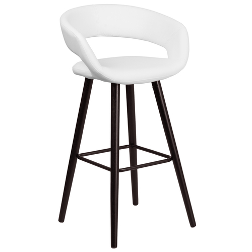 Flash Furniture CH-152560-WH-VY-GG 29"H White Vinyl Contemporary Style Wood Frame With Cappuccino Finish Brynn Series Bar Stool