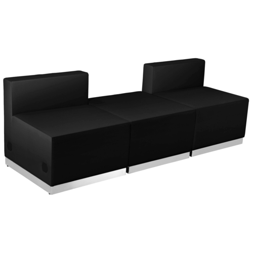 Flash Furniture ZB-803-670-SET-BK-GG Black LeatherSoft with Brushed Stainless Steel Base Modular Hercules Alon Series Reception Configuration