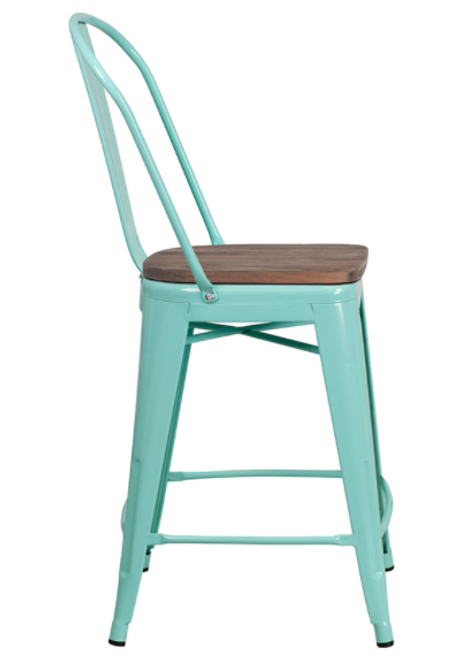 Flash Furniture ET-3534-24-MINT-WD-GG 40.25" H Mint Green Galvanized Steel Counter Height Curved Back With Vertical Slat Bar Stool