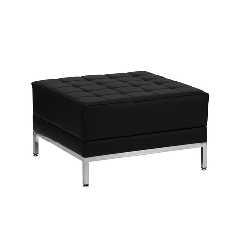 Flash Furniture ZB-IMAG-OTTOMAN-GG 28" W x 28" D x 17" H Black LeatherSoft Integrated Stainless Steel Legs Hercules Imagination Series Ottoman