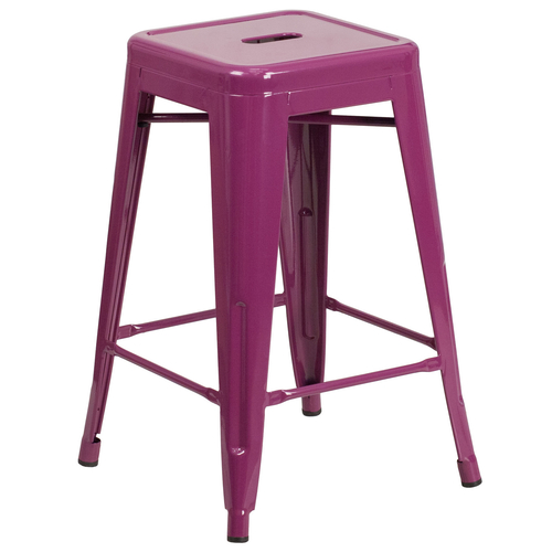 Flash Furniture ET-BT3503-24-PUR-GG Purple Galvanized Steel Counter Height with Drain Hole Seat Bar Stool
