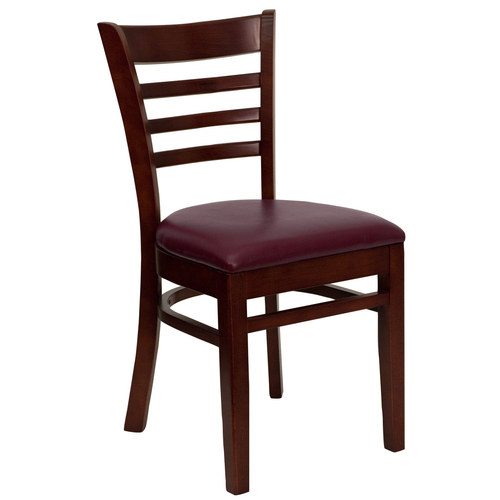 Flash Furniture XU-DGW0005LAD-MAH-BURV-GG Wood Ladder Back Burgundy Vinyl Upholstered Seat Hercules Series Restaurant Chair