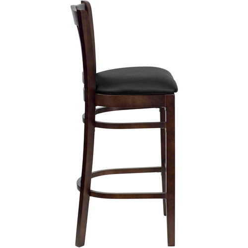 Flash Furniture XU-DGW0008BARVRT-WAL-BLKV-GG Black Vinyl Seat With Slat Back Walnut Finish Beechwood Frame Hercules Series Restaurant Bar Stool