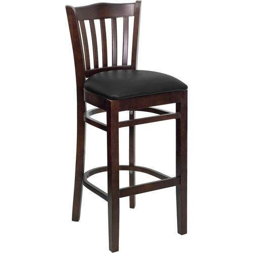 Flash Furniture XU-DGW0008BARVRT-WAL-BLKV-GG Black Vinyl Seat With Slat Back Walnut Finish Beechwood Frame Hercules Series Restaurant Bar Stool