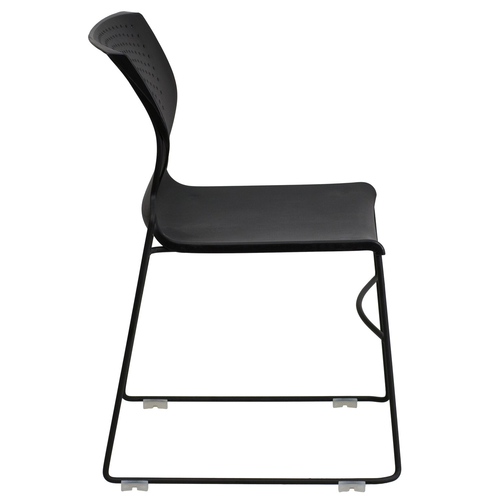 Flash Furniture RUT-438-BK-GG Black Metal Frame Curved Perforated Back Hercules Series Stacking Chair