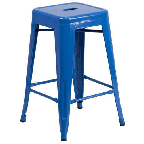 Flash Furniture CH-31320-24-BL-GG Blue Galvanized Steel Counter Height Backless Bar Stool