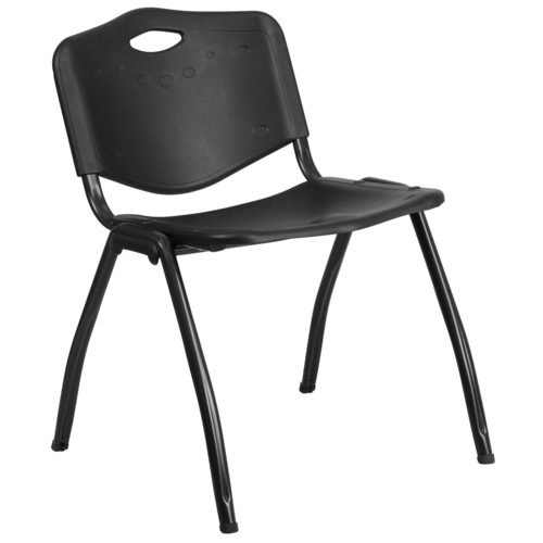 Flash Furniture RUT-D01-BK-GG Black Metal Frame Carrying Handle Cutout Back Hercules Series Stacking Chair