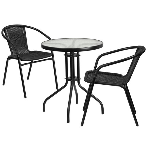 Flash Furniture TLH-071RD-037BK2-GG Black Steel Round Table Set with 2 Chairs